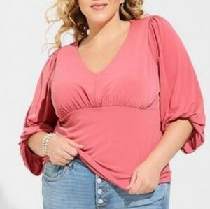 Torrid Studio Knit V-Neck Shirred Sleeve Top Size 1X